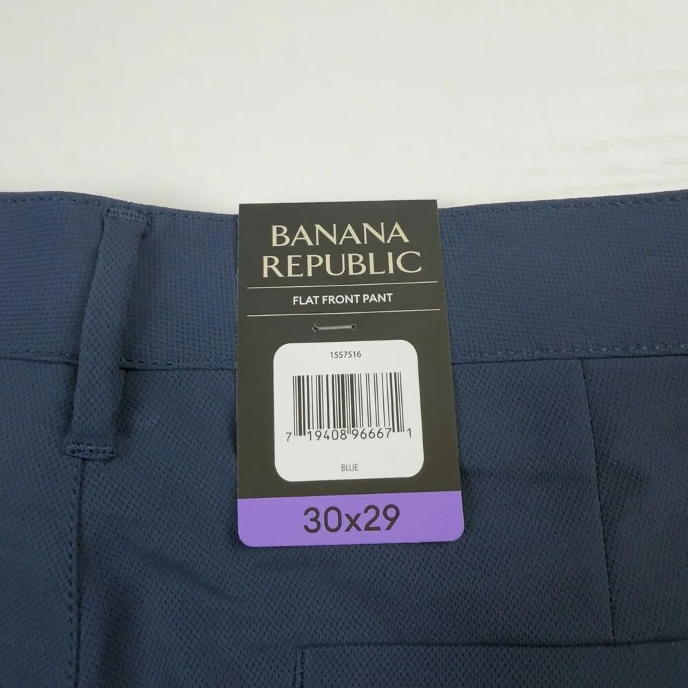 NWT Banana Republic Flat Front Pant Performance Mens 30x28 Blue 100%Polyester
